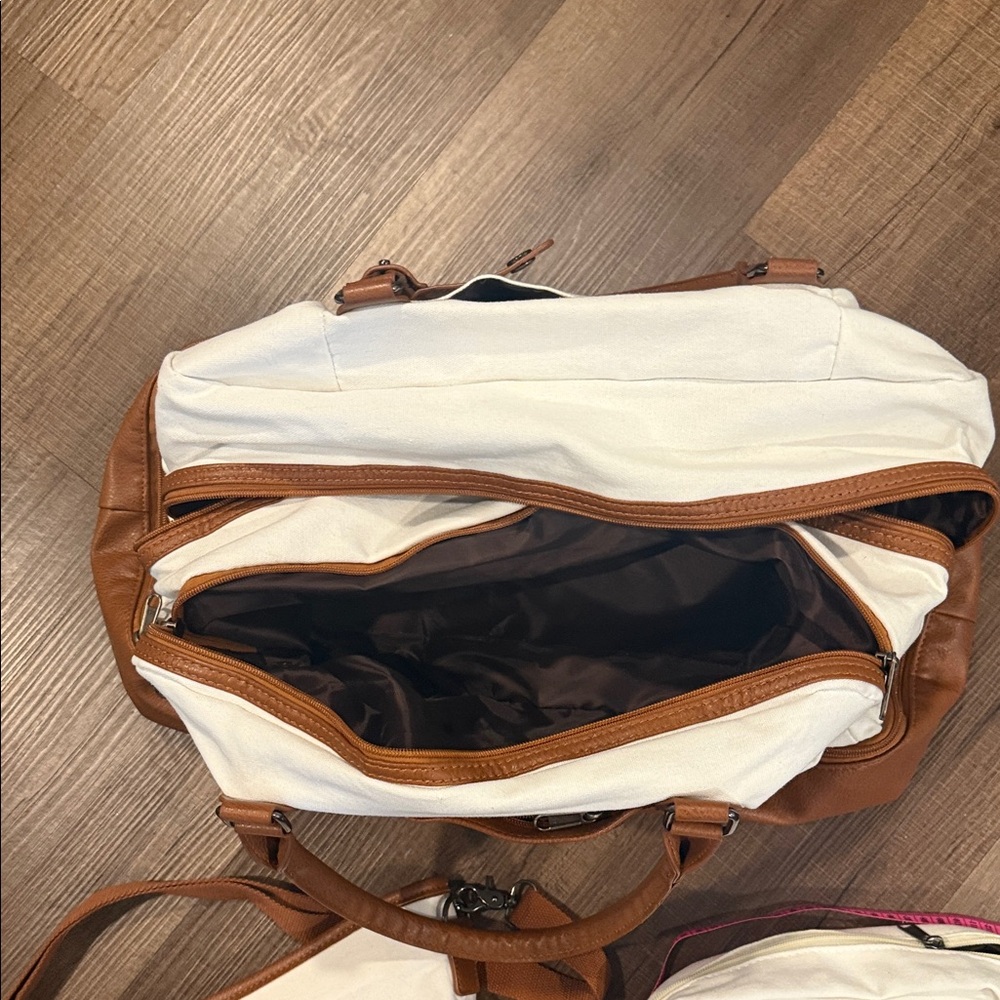3 piece weekend faux leather and canvas travel set - Picture 4 of 14